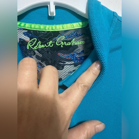 Robert graham men’s teal/blue camo polo shirt size L - Picture 2 of 5